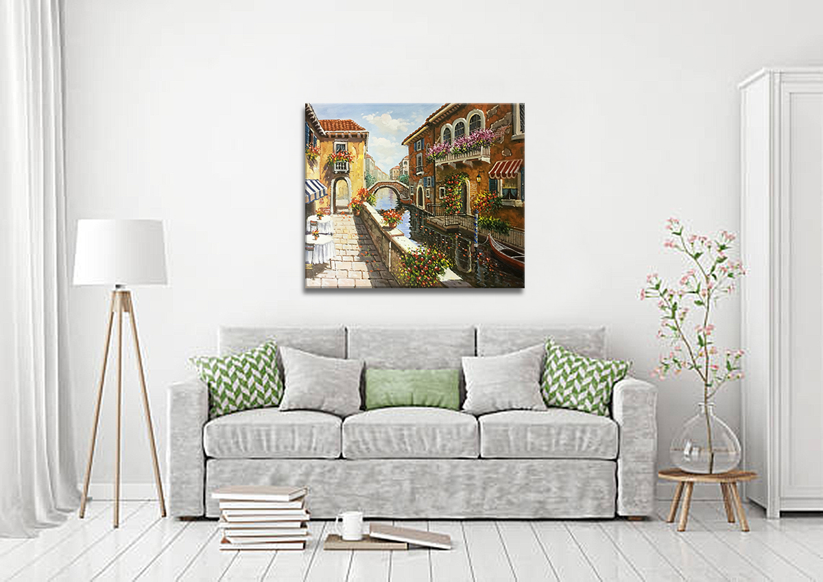 Hand-painting Colorful Venice Town Oil Painting Large Dining Room